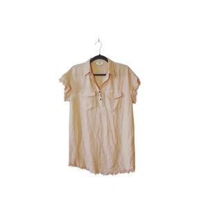 Umgee Peach Collared Frayed Hem Short Sleeve Utility Mini Dress Small Women’s